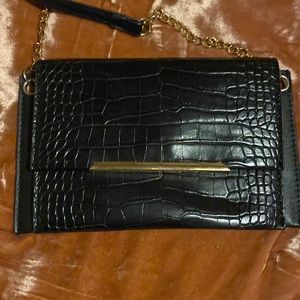 Black croc patterned crossbody bag